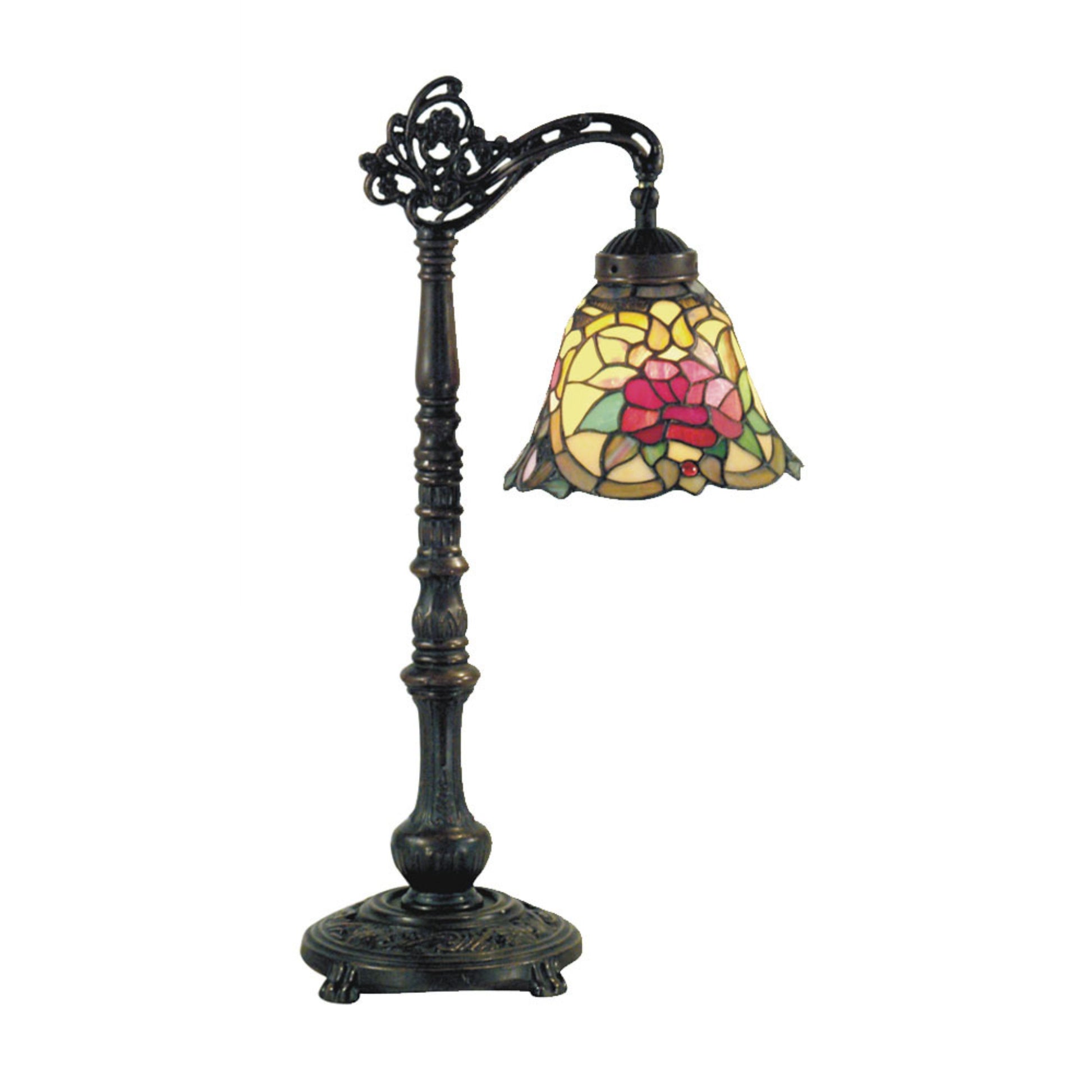 Red Camellia Edwardian Stained Glass Table Lamp Table Lamp G&G Bros