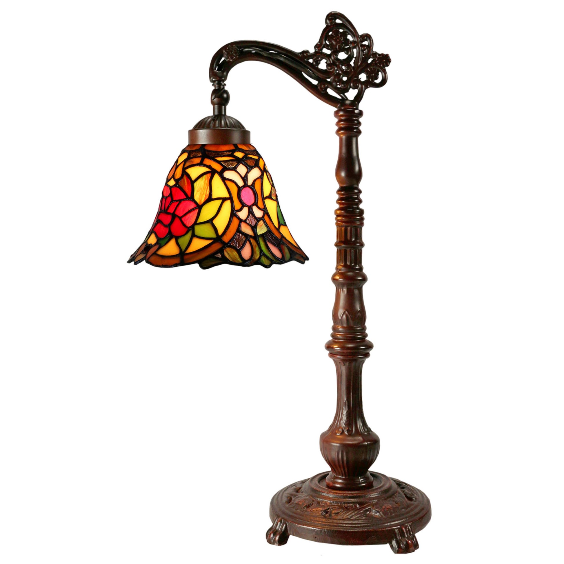 Red Camellia Edwardian Stained Glass Table Lamp Table Lamp G&G Bros