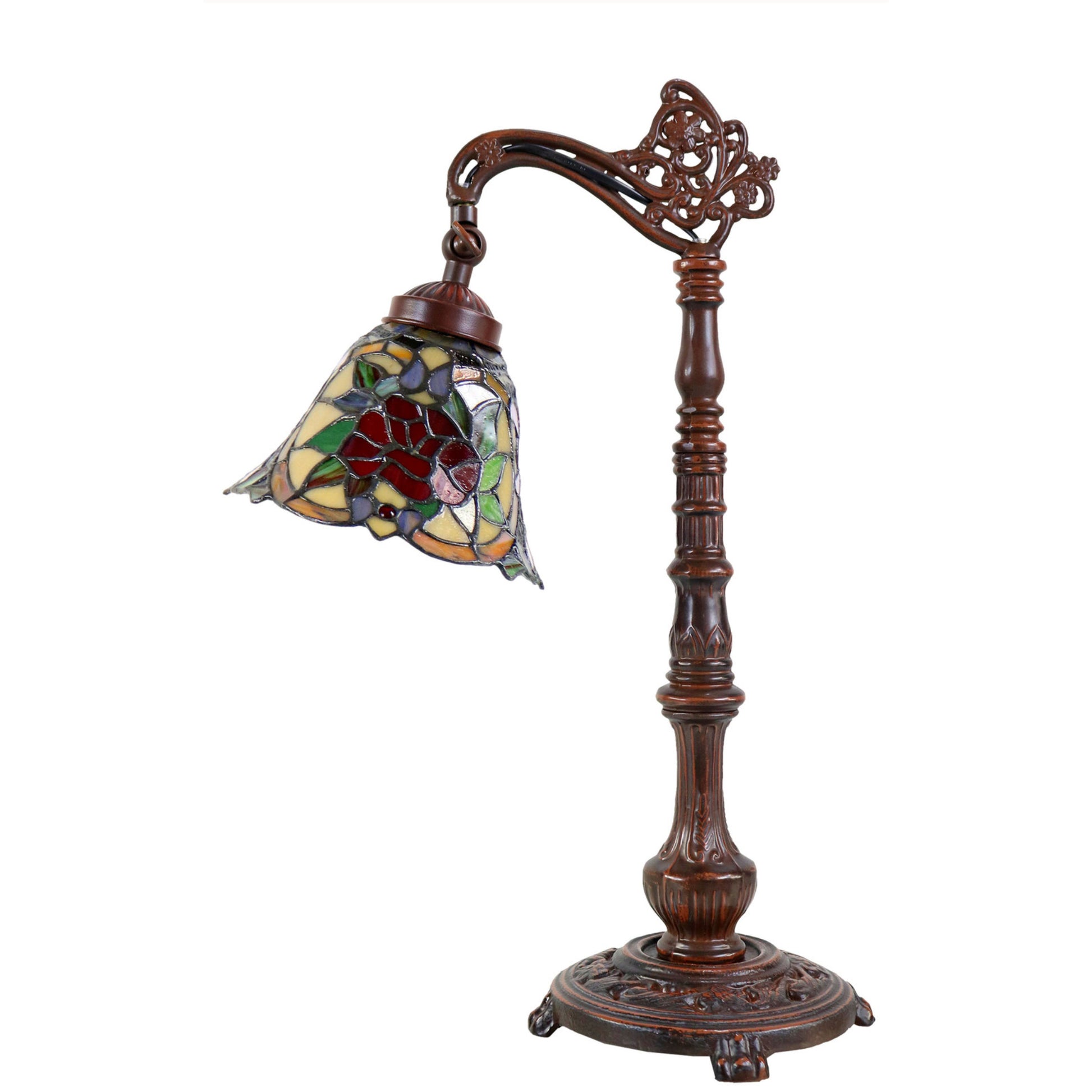 Red Camellia Edwardian Stained Glass Table Lamp Table Lamp G&G Bros