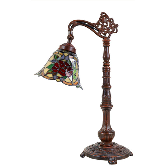 Red Camellia Edwardian Stained Glass Table Lamp Table Lamp G&G Bros