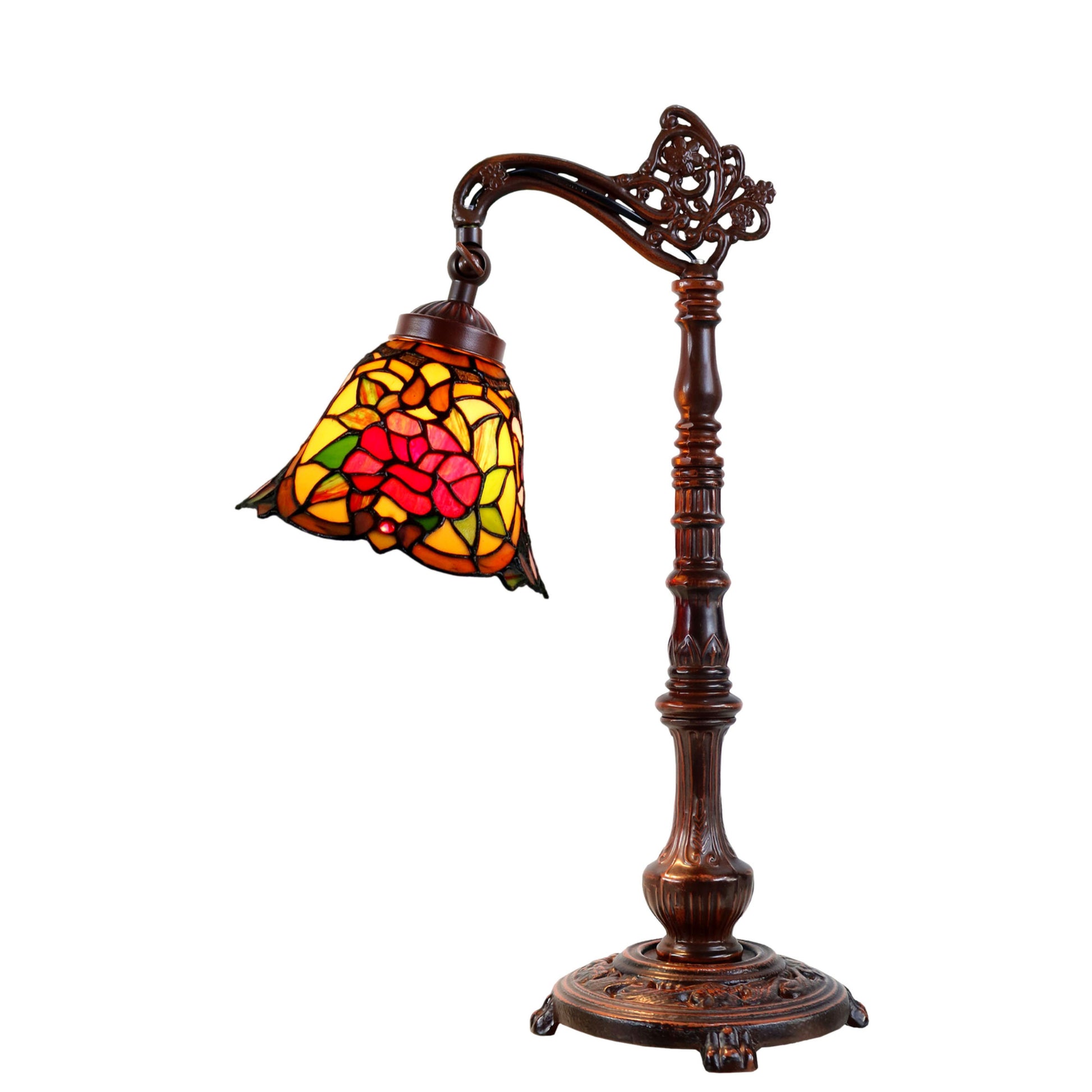 Red Camellia Edwardian Stained Glass Table Lamp Table Lamp G&G Bros