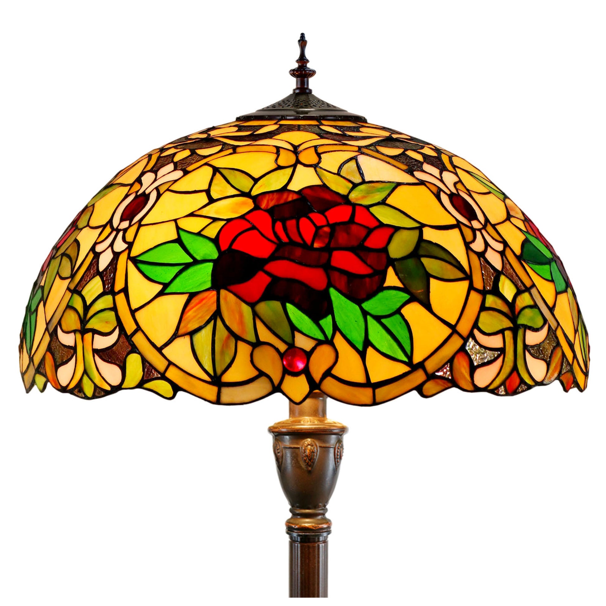 Red Camellia Stained Glass Floor Lamp Floor Lamp G&G Bros
