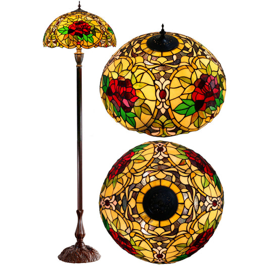 Red Camellia Stained Glass Floor Lamp Floor Lamp G&G Bros