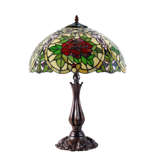 Red Camellia Stained Glass Table Lamp Table Lamp G&G Bros Large