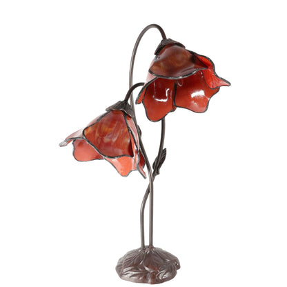 Red Double Lotus Tiffany Stained Glass Table Lamp Table Lamp G&G Bros Red
