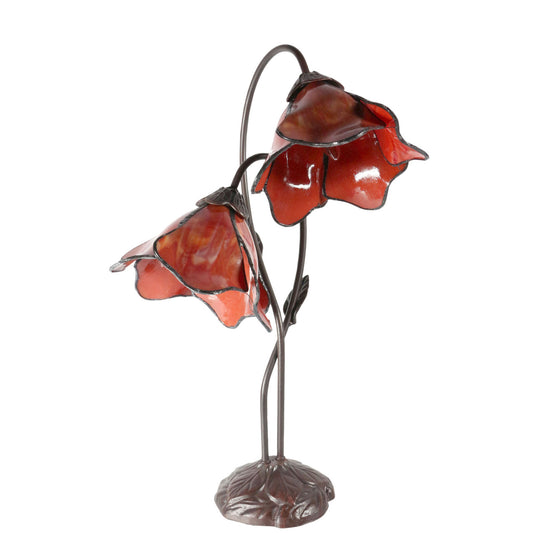 Red Double Lotus Tiffany Stained Glass Table Lamp Table Lamp G&G Bros Red