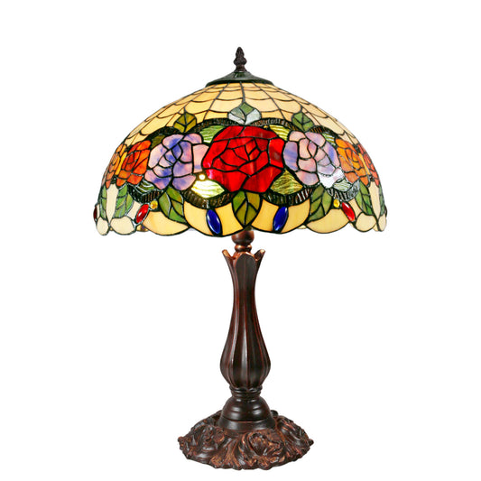 Red Rose Stained Glass Table Lamp Table Lamp G&G Bros Large