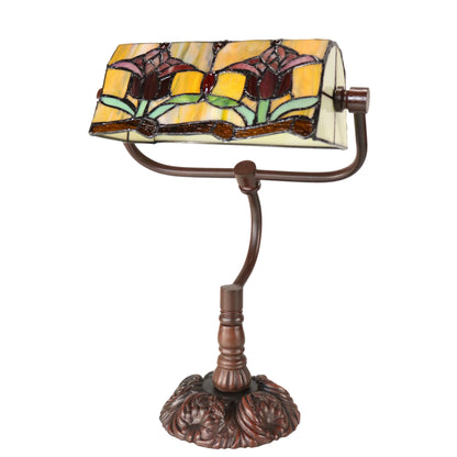Red Tulip Bankers Stained Glass Table Lamp Table Lamp G&G Bros