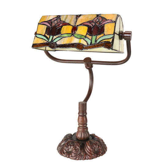 Red Tulip Bankers Stained Glass Table Lamp Table Lamp G&G Bros