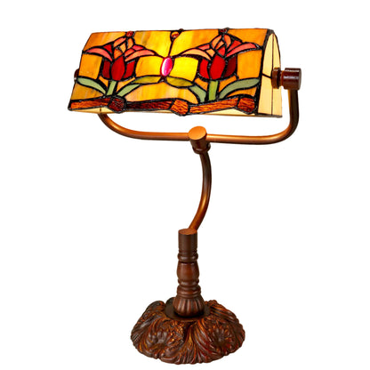 Red Tulip Bankers Stained Glass Table Lamp Table Lamp G&G Bros