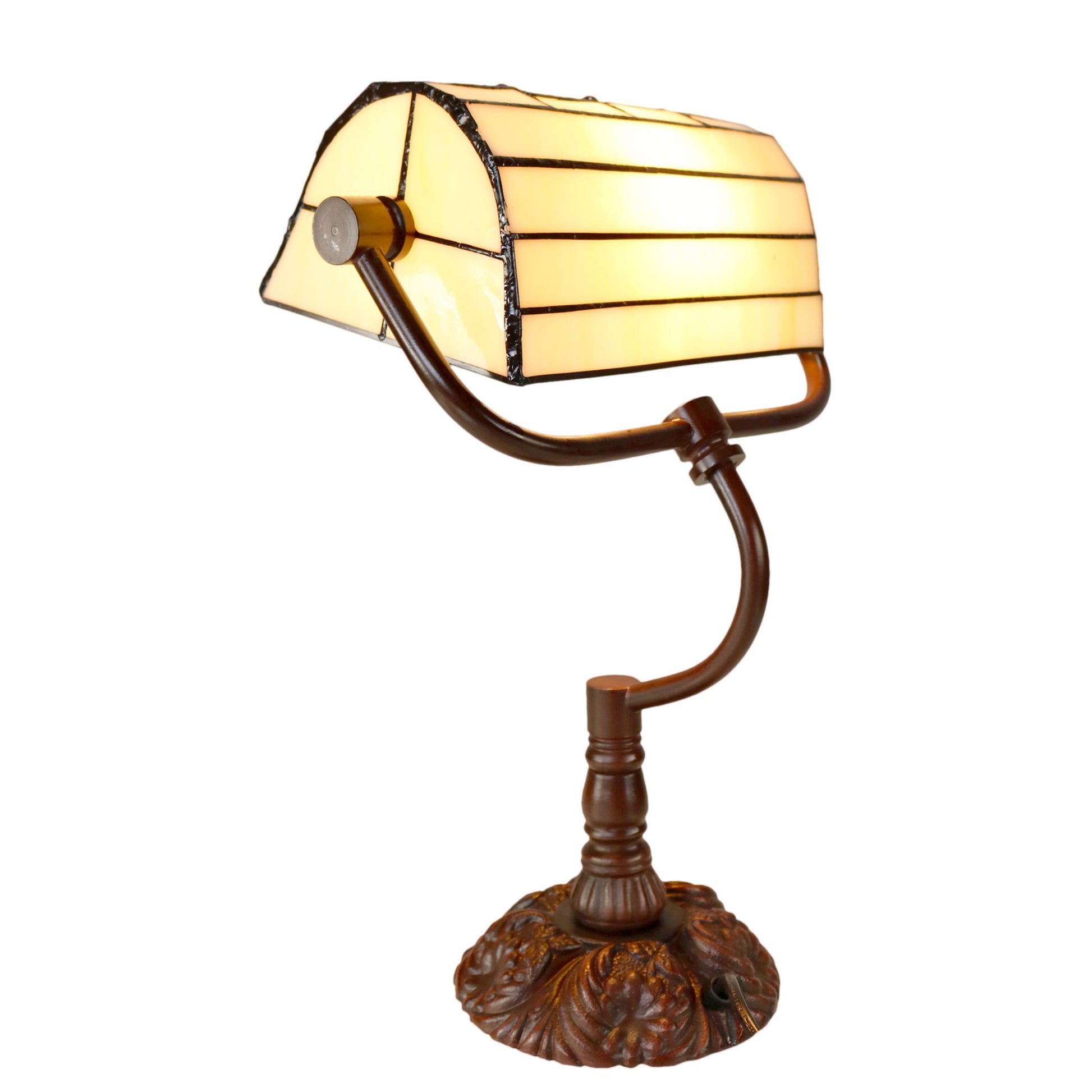 Red Tulip Bankers Stained Glass Table Lamp Table Lamp G&G Bros