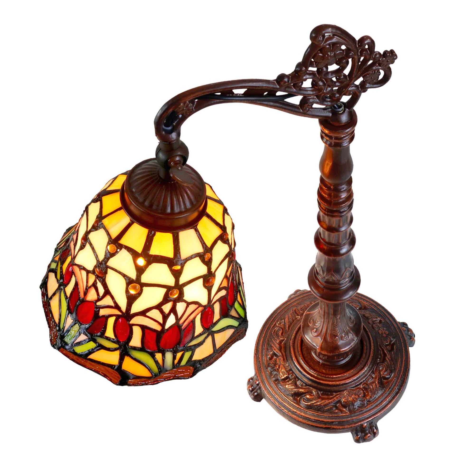Red Tulip Edwardian Stained Glass Table Lamp Table Lamp G&G Bros