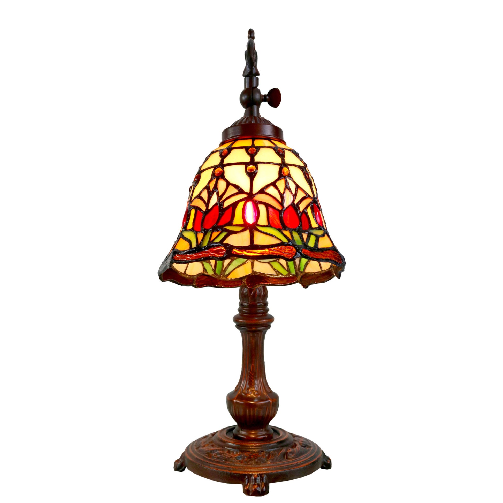 Red Tulip Edwardian Stained Glass Table Lamp Table Lamp G&G Bros