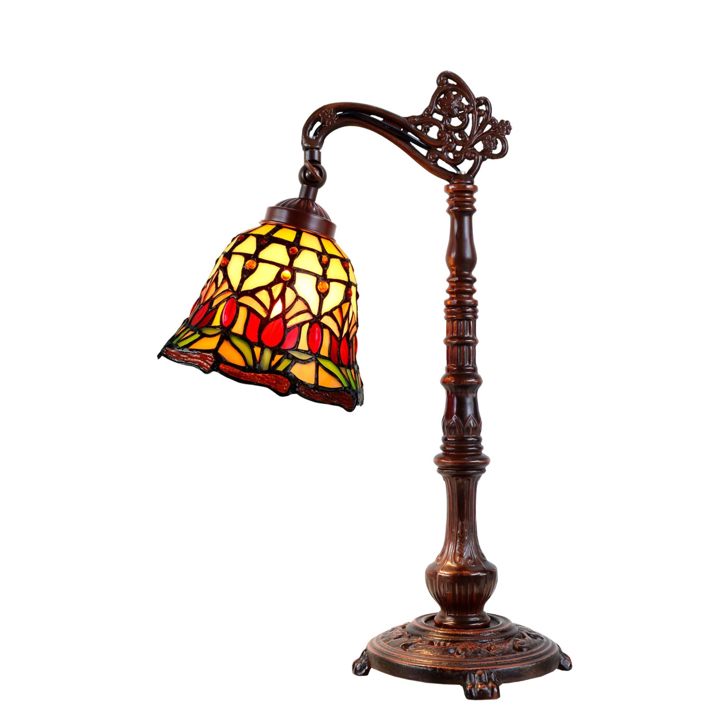 Red Tulip Edwardian Stained Glass Table Lamp Table Lamp G&G Bros
