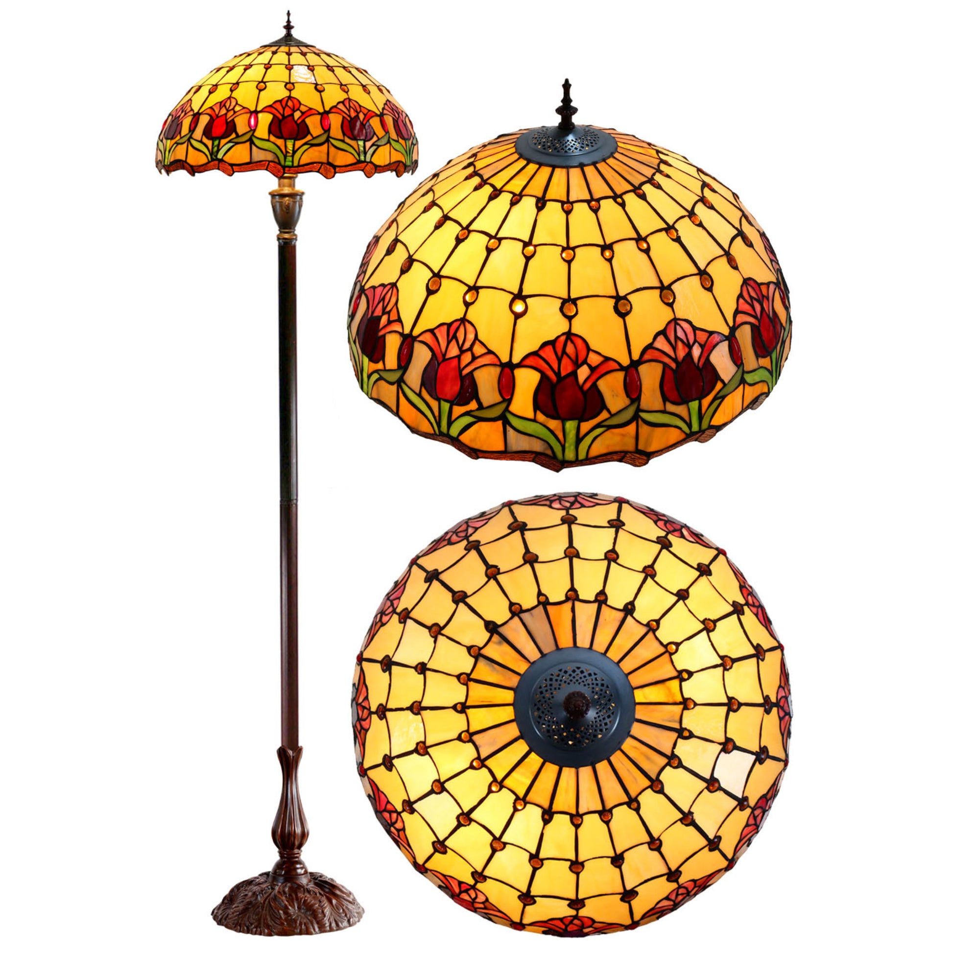 Red Tulip Stained Glass Floor Lamp Floor Lamp G&G Bros