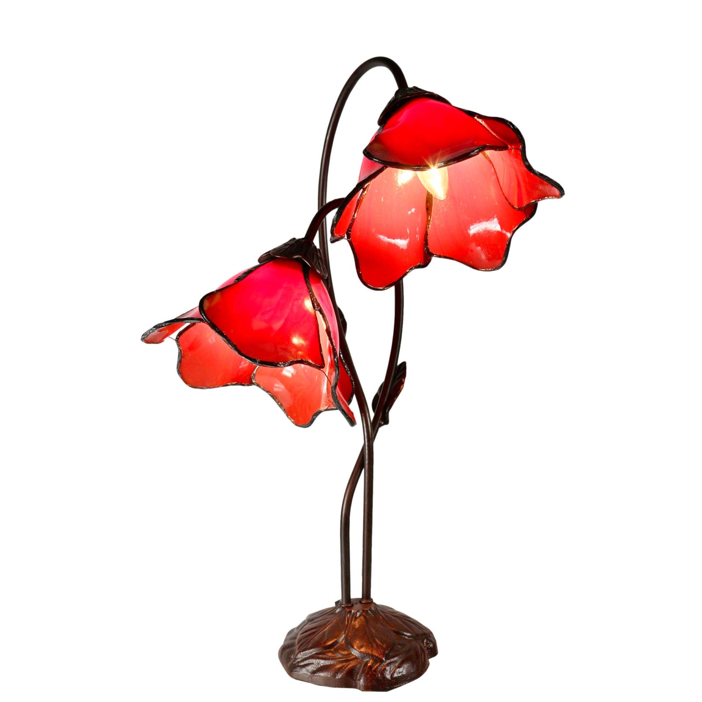 Blue Double Lotus Tiffany Stained Glass Table Lamp Table Lamp G&G Bros Red