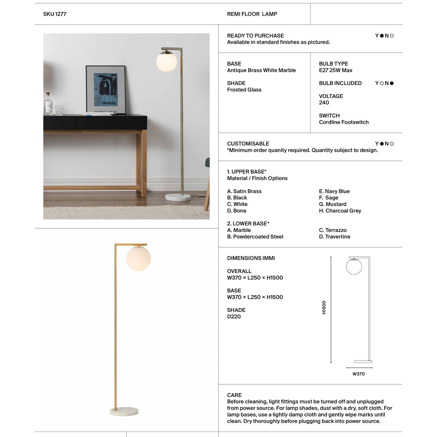 Remi Marble Base Floor Lamp - Antique Brass Floor Lamp Mayfield Lighting