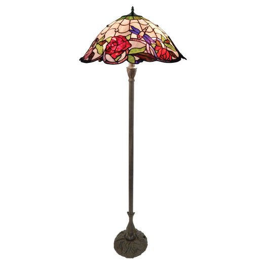 Rose & Dragonfly Stained Glass Floor Lamp Floor Lamp G&G Bros