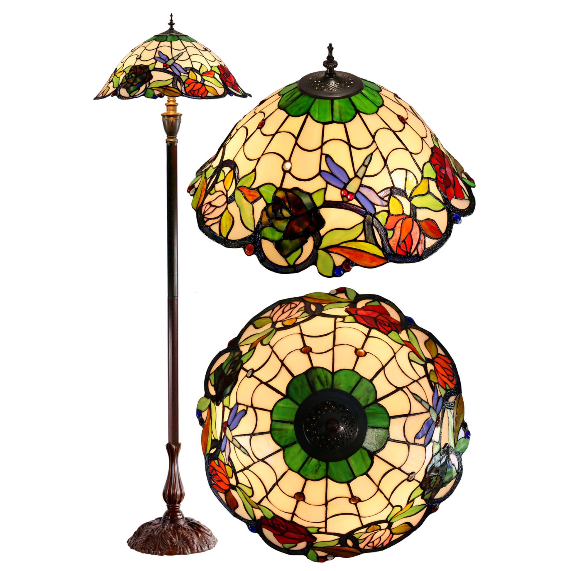 Rose & Dragonfly Stained Glass Floor Lamp Floor Lamp G&G Bros