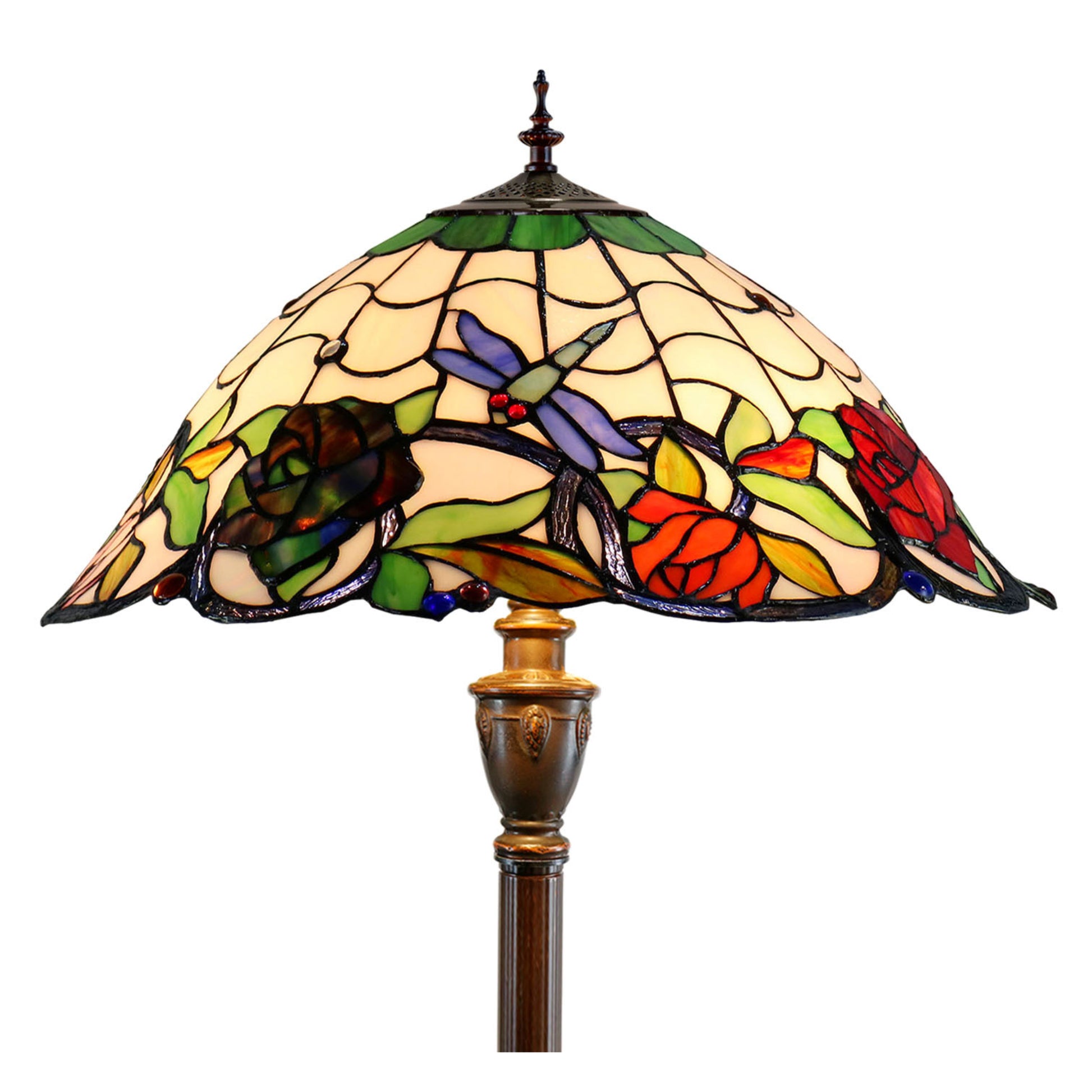 Rose & Dragonfly Stained Glass Floor Lamp Floor Lamp G&G Bros