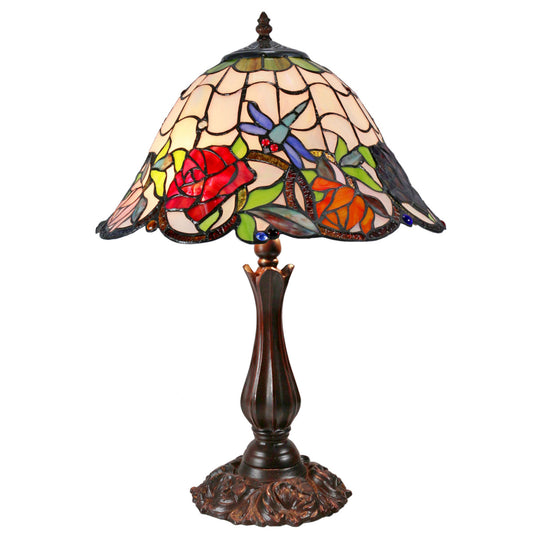 Rose & Dragonfly Stained Glass Table Lamp Table Lamp G&G Bros Large