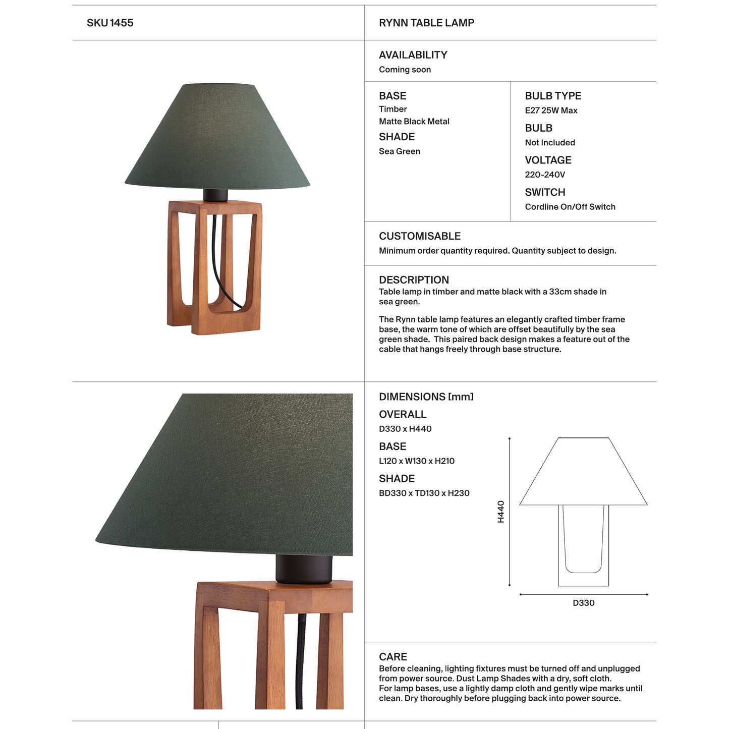 Rynn Wooden Table lamp - Sea Green Table Lamp Mayfield Lighting