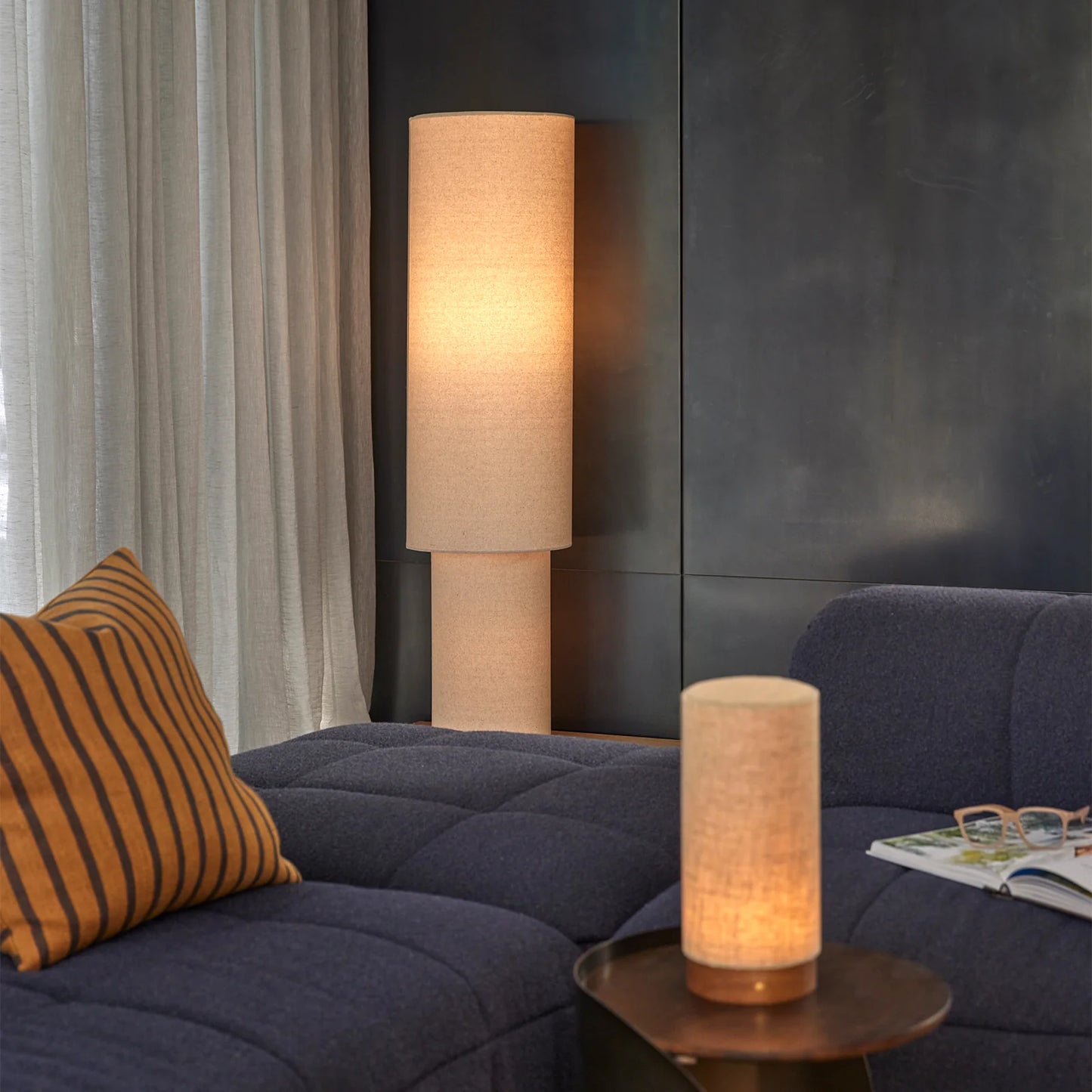 Sable Double Cylinder Linen Floor Lamp Floor Lamp Mayfield Lighting
