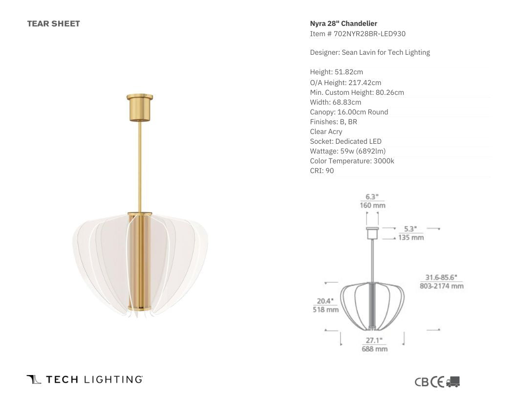 Sean Lavin Nyra Brass 28" Chandelier Pendant Light Bloomingdales Lighting   