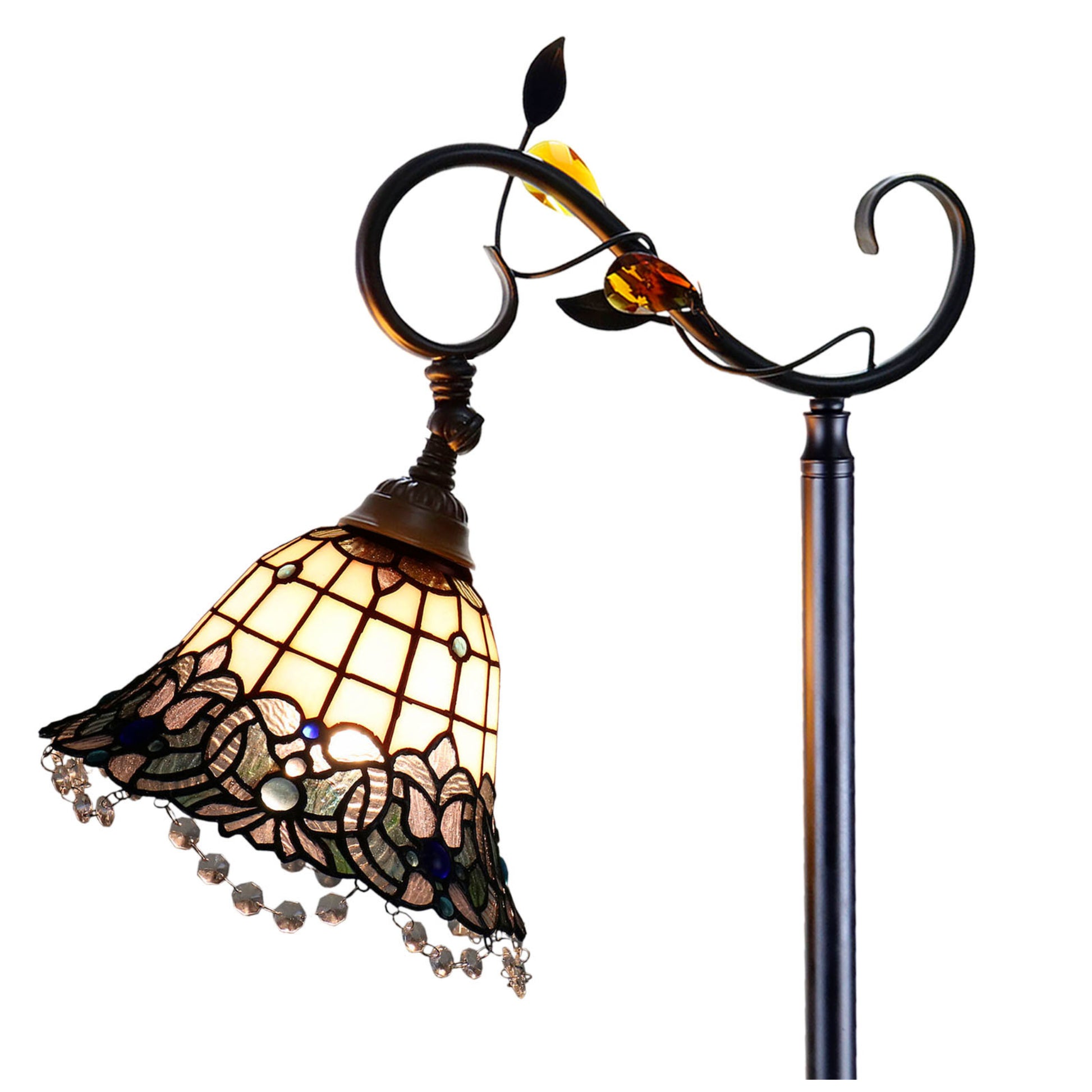 Shelby Botanical Gooseneck Stained Glass Floor Lamp Floor Lamp G&G Bros