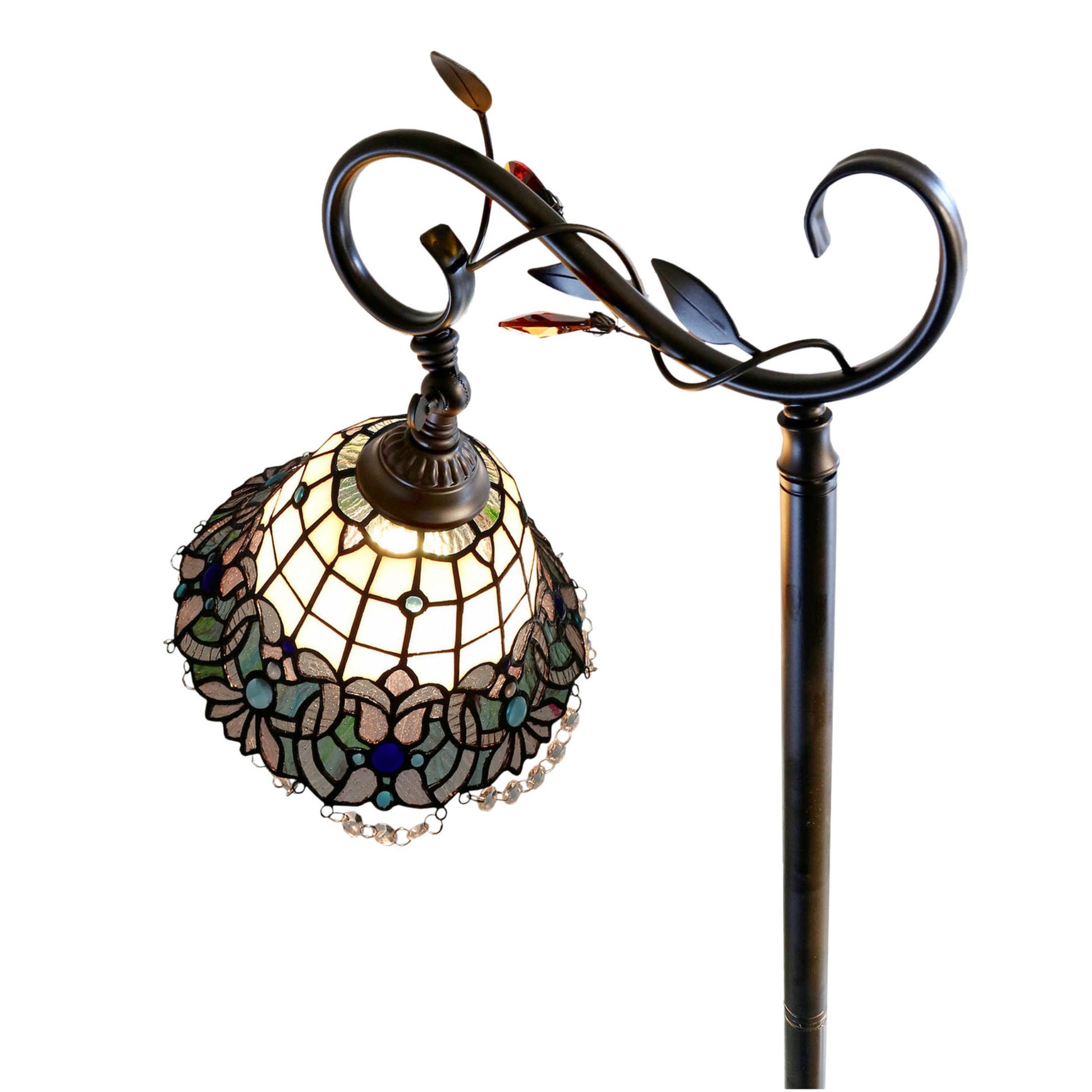 Shelby Botanical Gooseneck Stained Glass Floor Lamp Floor Lamp G&G Bros