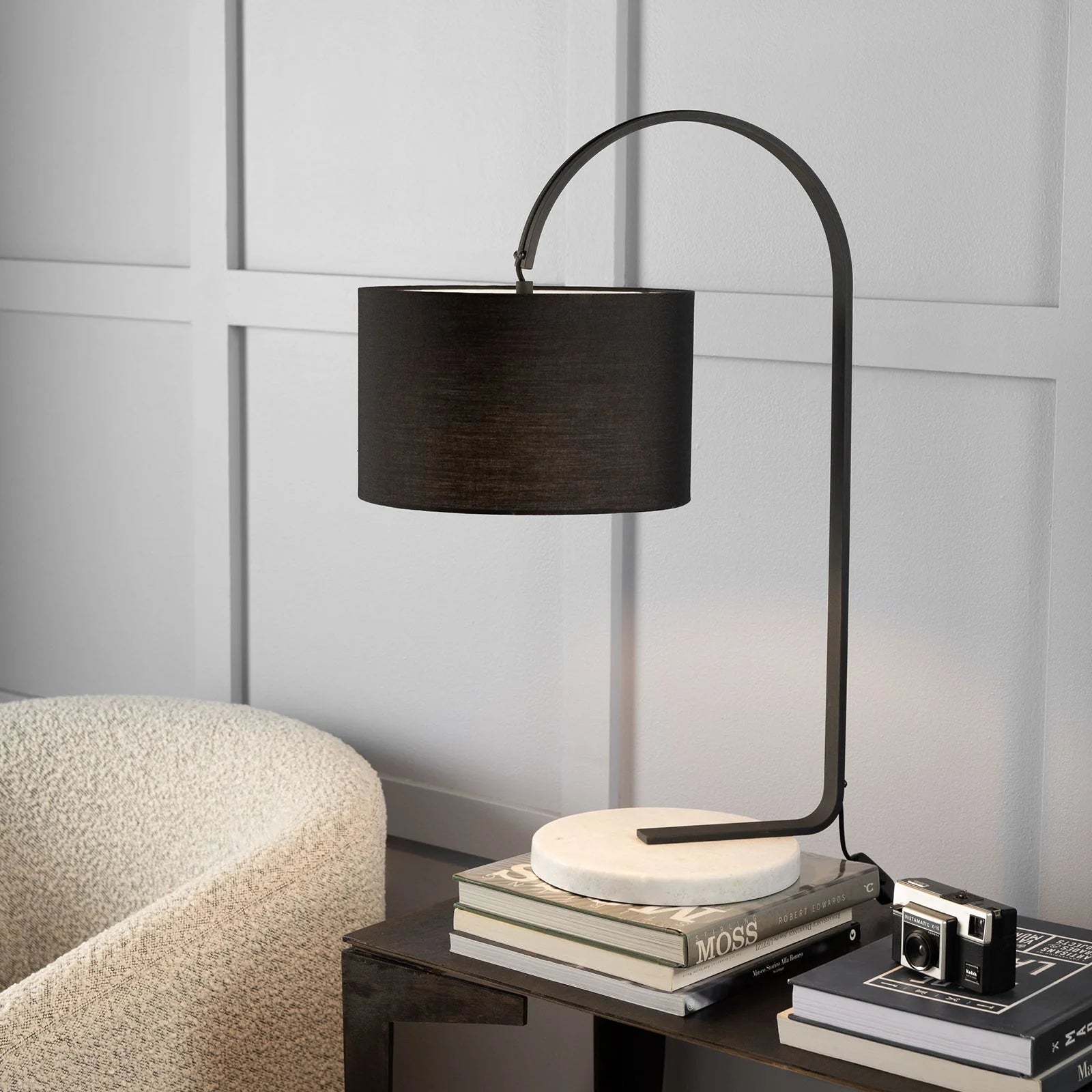 Silas White Marble Table Lamp - Satin Black Table Lamp Mayfield Lighting