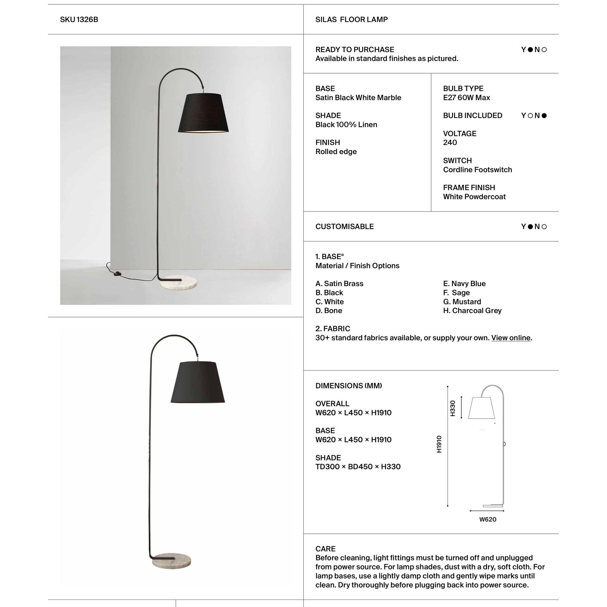 Silas Marble Base Floor Lamp Floor Lamp Mayfield Lighting