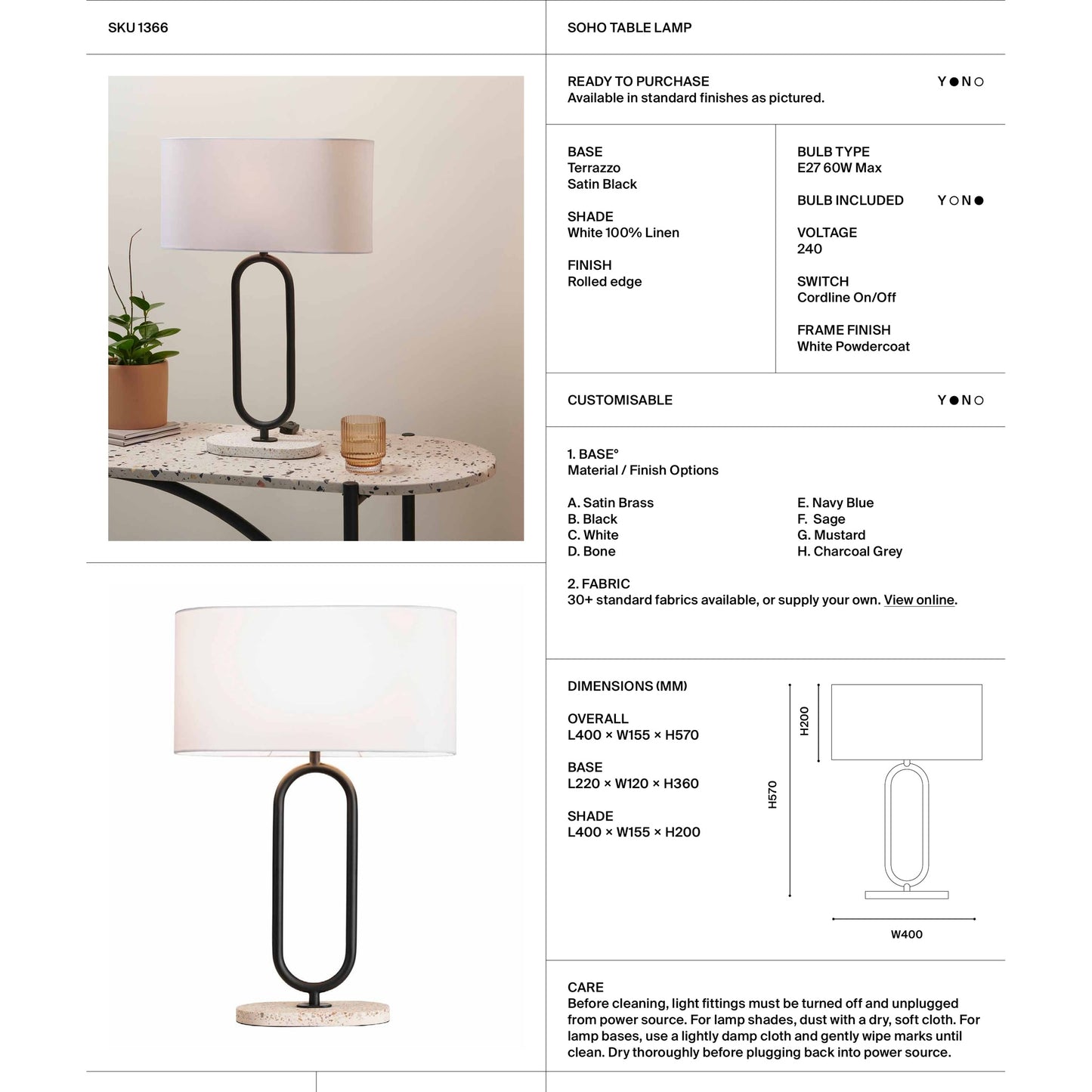 Soho Terrazzo Oval Table Lamp - Satin Black Table Lamp Mayfield Lighting