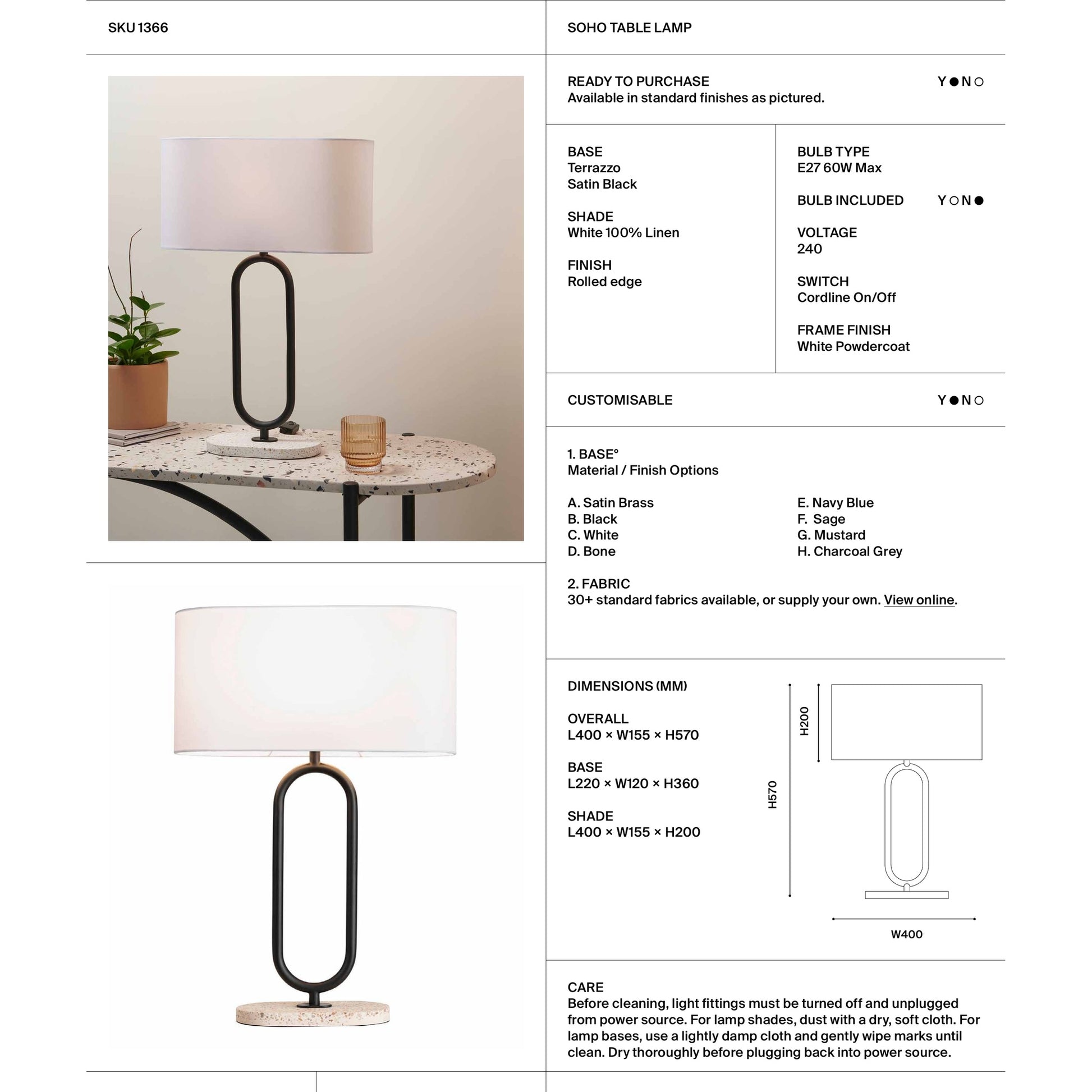 Soho Terrazzo Oval Table Lamp - Satin Black Table Lamp Mayfield Lighting