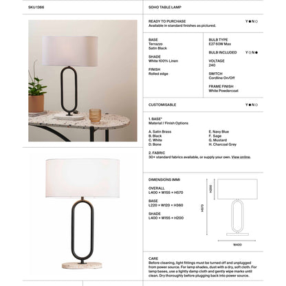 Soho Terrazzo Oval Table Lamp - Satin Black Table Lamp Mayfield Lighting