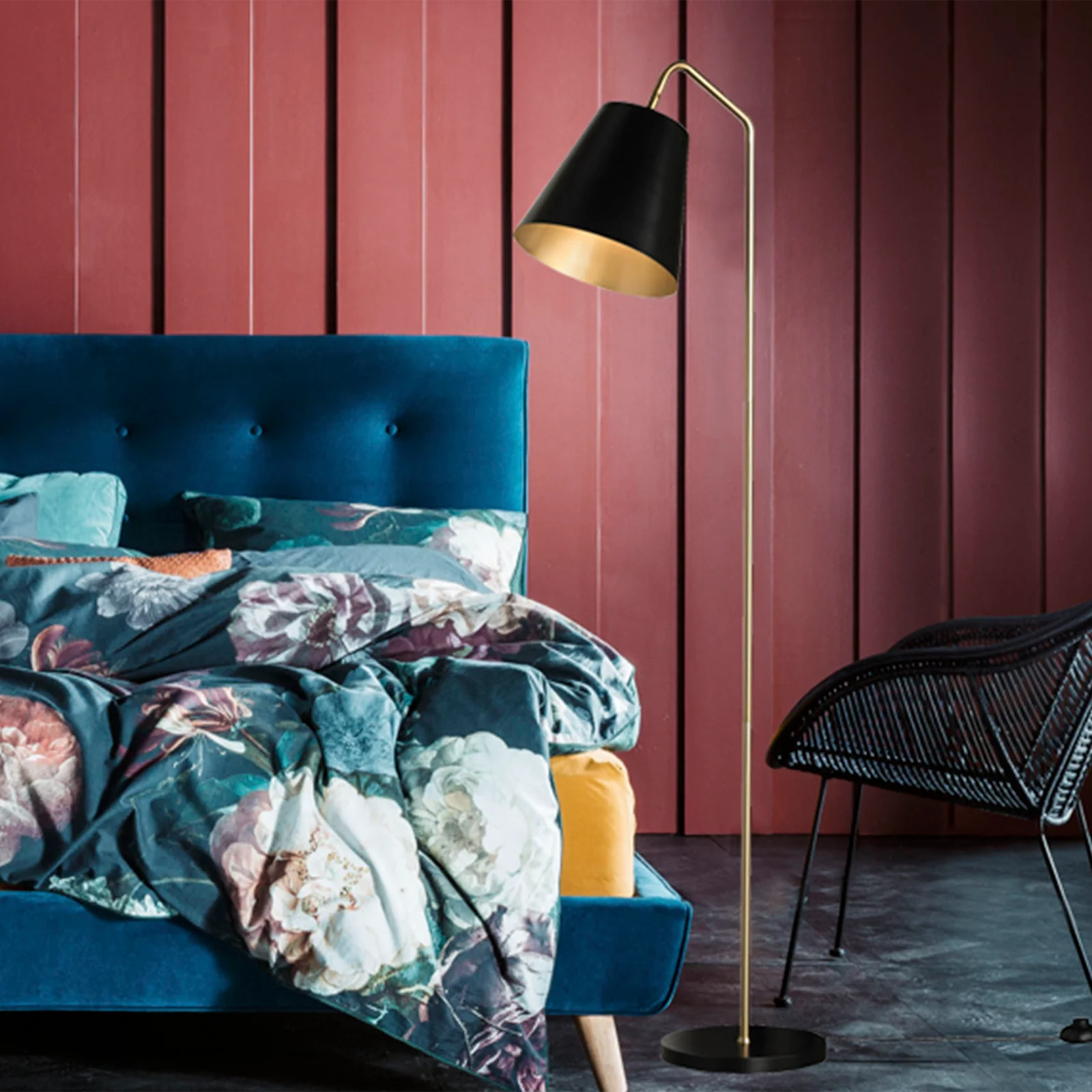 Soma Angled Floor Lamp - Satin Brass Floor Lamp Mayfield Lighting
