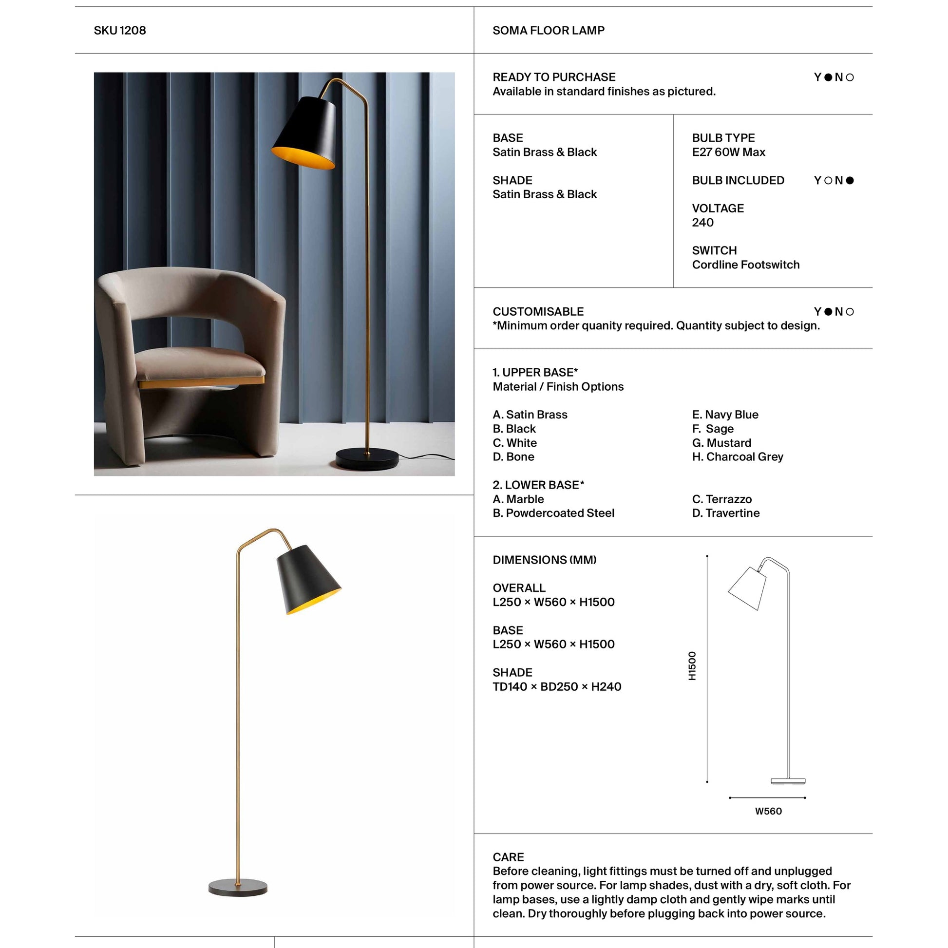 Soma Angled Floor Lamp - Satin Brass Floor Lamp Mayfield Lighting