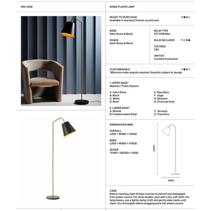Soma Angled Floor Lamp - Satin Brass Floor Lamp Mayfield Lighting