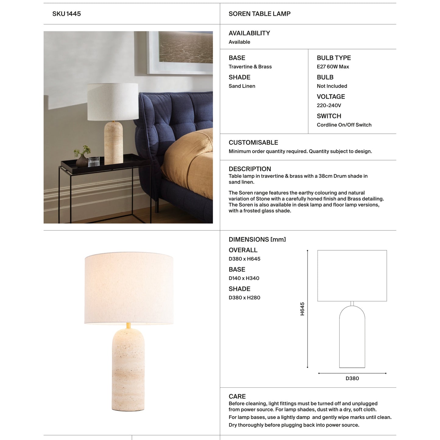 Soren Travertine Table Lamp Table Lamp Mayfield Lighting