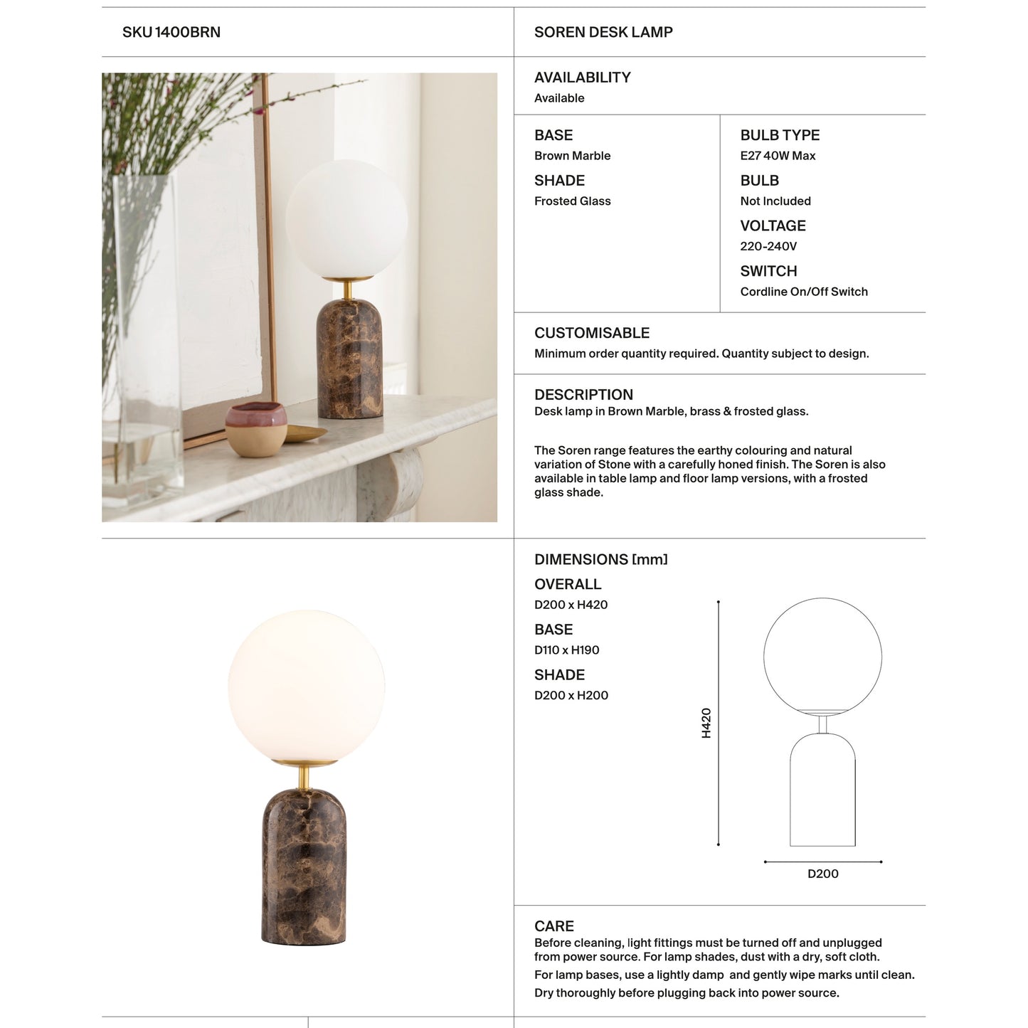 Soren Frosted Glass Desk Lamp Desk Lamp Mayfield Lighting