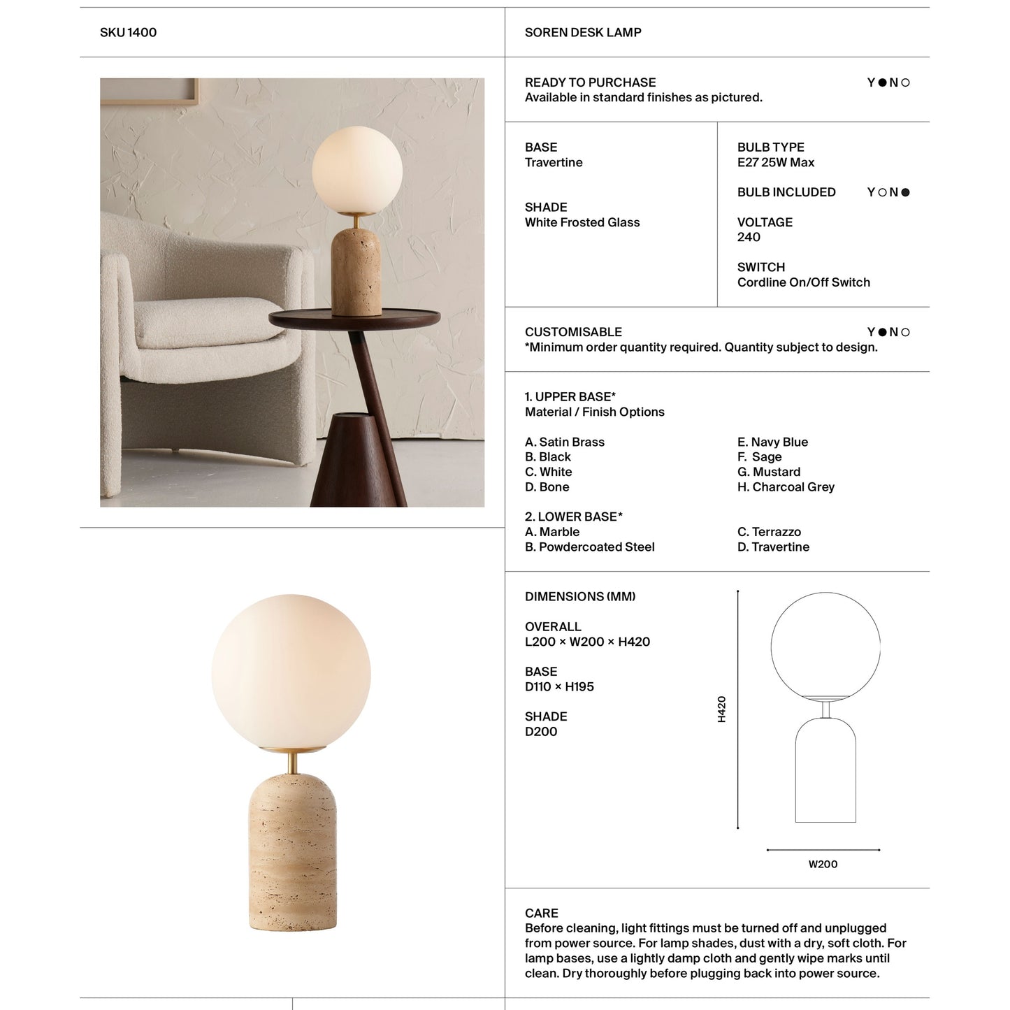Soren Frosted Glass Desk Lamp Desk Lamp Mayfield Lighting