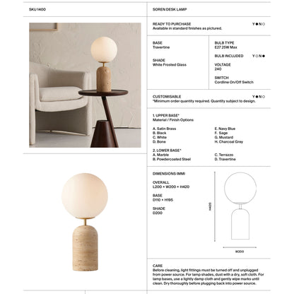 Soren Frosted Glass Desk Lamp Desk Lamp Mayfield Lighting