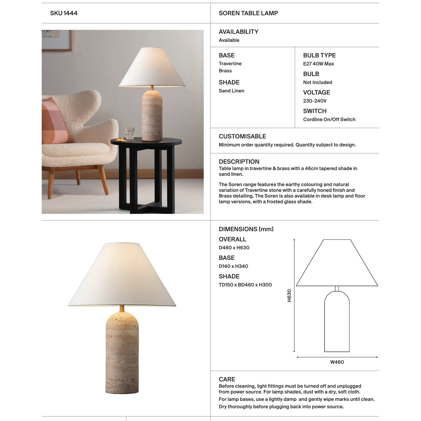 Soren Travertine Table Lamp Table Lamp Mayfield Lighting