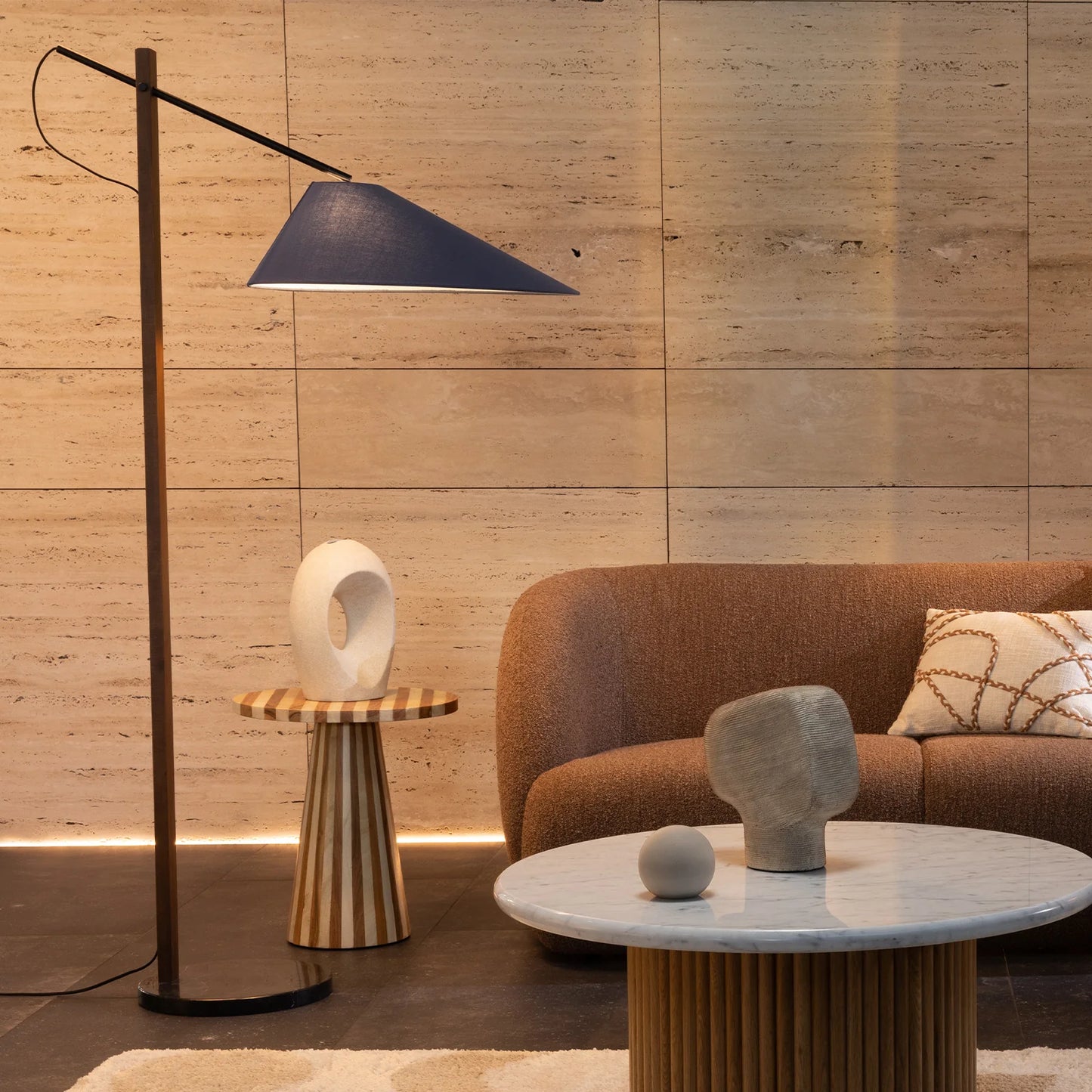 Taran Marble Hanging Stem Floor Lamp - Timber Floor Lamp Mayfield Lighting