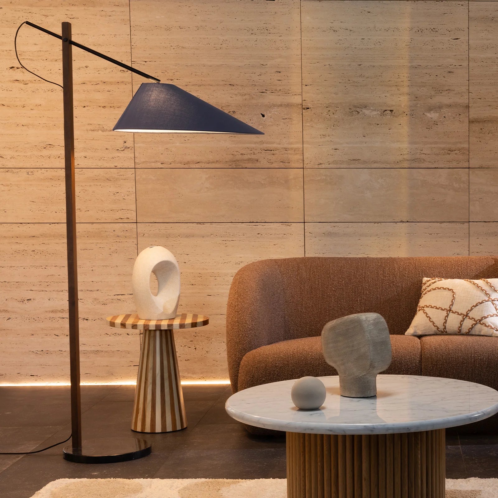 Taran Marble Hanging Stem Floor Lamp - Timber Floor Lamp Mayfield Lighting