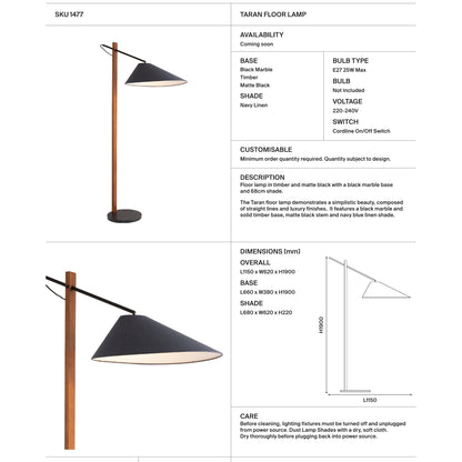 Taran Marble Hanging Stem Floor Lamp - Timber Floor Lamp Mayfield Lighting