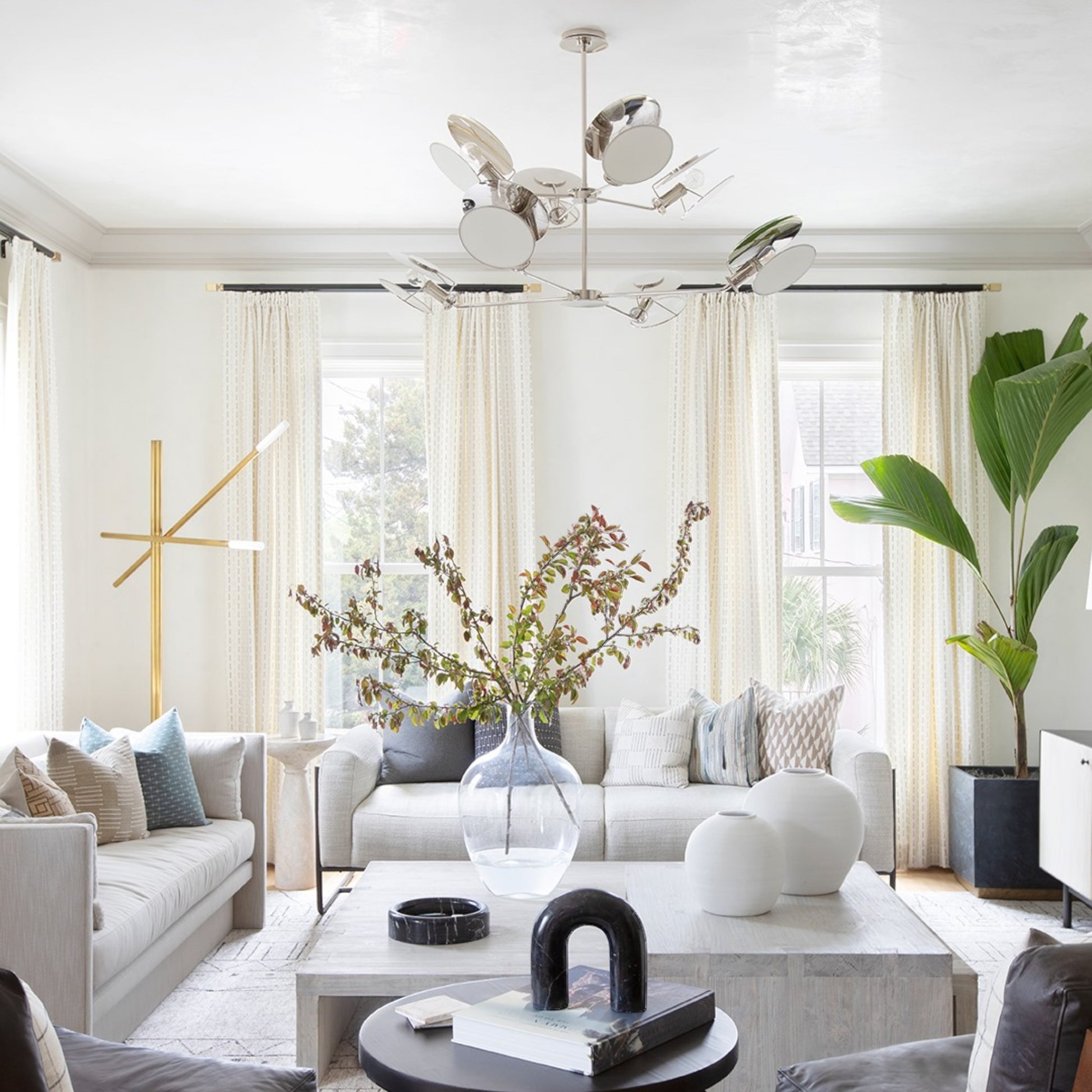 Thomas O'Brien Osiris Large Reflector Chandelier - Polished Nickel Pendant Light Bloomingdales Lighting   