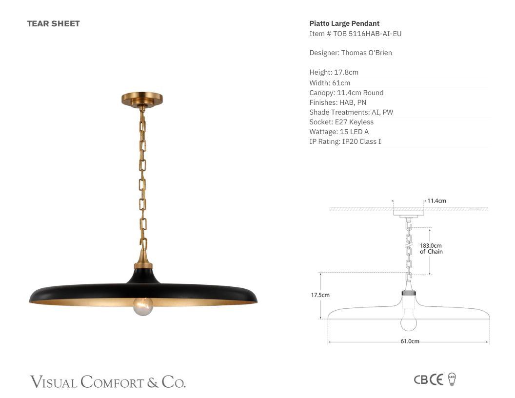 Thomas O'Brien Piatto Large Pendant Light - Iron and Brass – Luxe ...