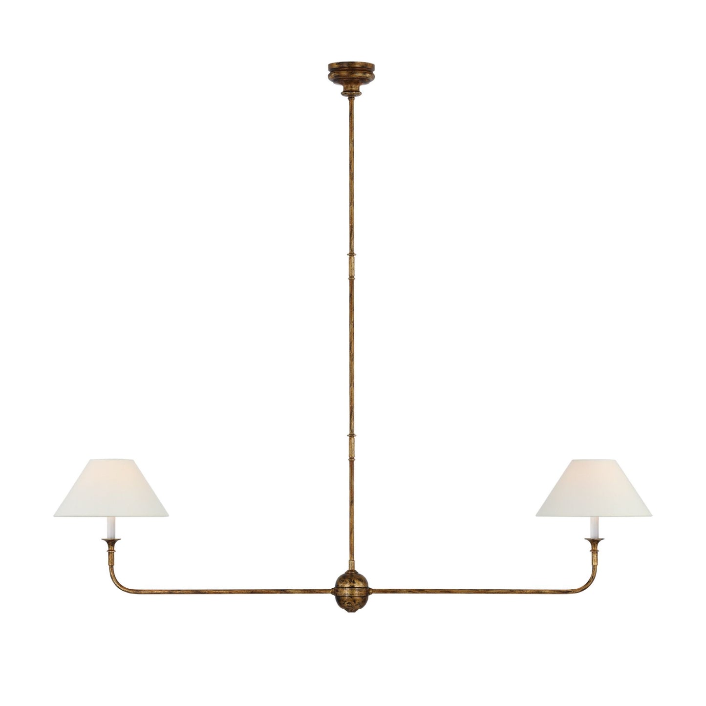 Thomas O'Brien Piaf Large Two-Light Linear Pendant Light - Aged Iron with Ebonized Oak Pendant Light Bloomingdales Lighting Gild  