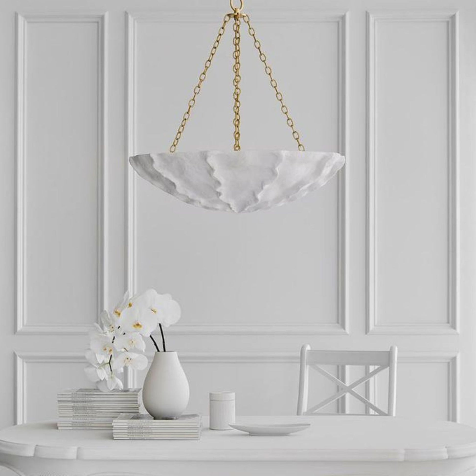 AERIN Benit Sculpted Shell Chandelier - Plaster White Pendant Light Bloomingdales Lighting   